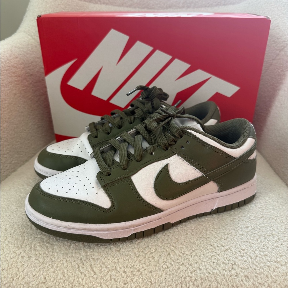 Nike Olive and White Dunks size women’s 8.5